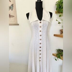-sold- Vintage 1970s Crochet Knit Button Front Midi Dress